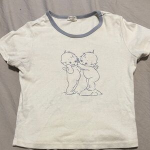Brandy Melville White Tee with Cartoon Graphic